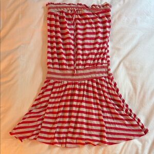 Red and White Striped Strapless Mini Dress